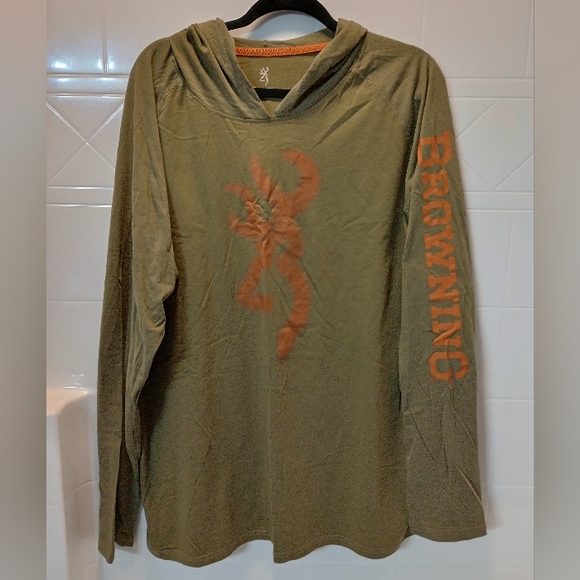 Browning Men's Olive Green Long Sleeve Lightweight Hoodie NWOT - Picture 1 of 6